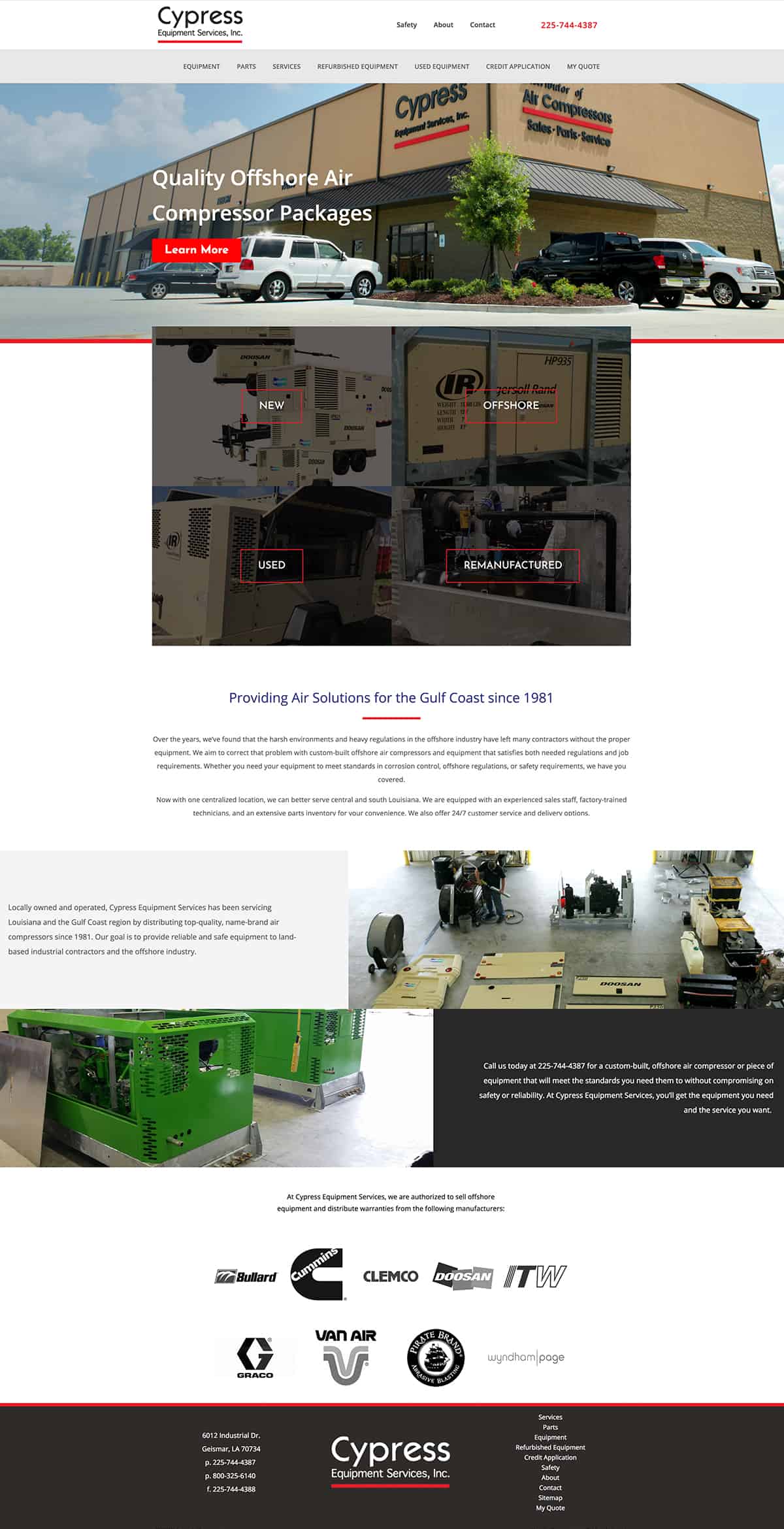 Website layout for marine equipment company