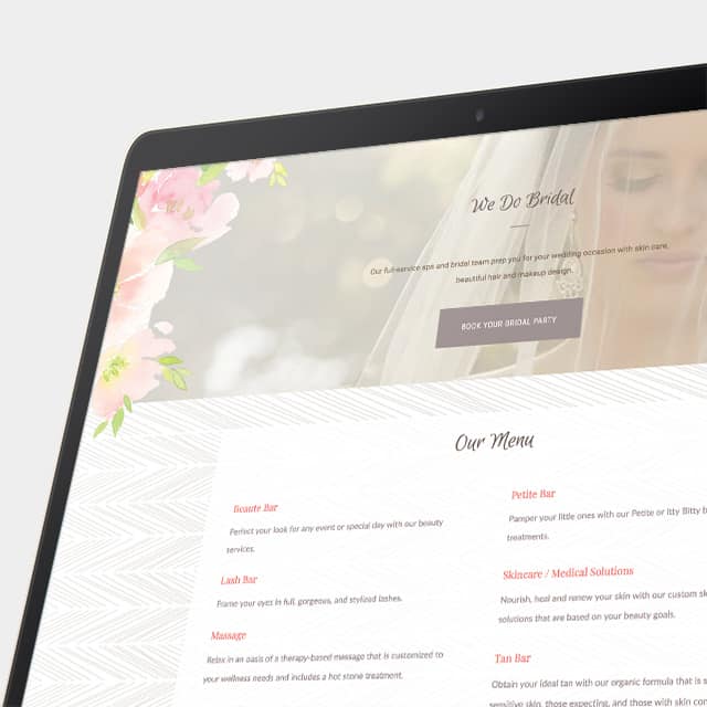 Salon and spa website with rosegold aesthetic