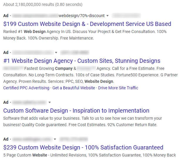 four ads in google search results 