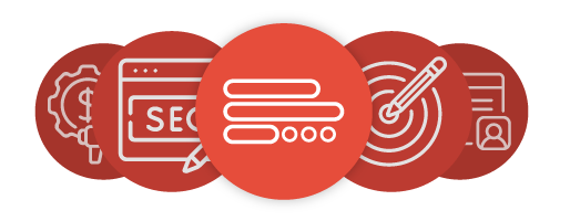 red circles with icons representing atlanta digital marketing agency services