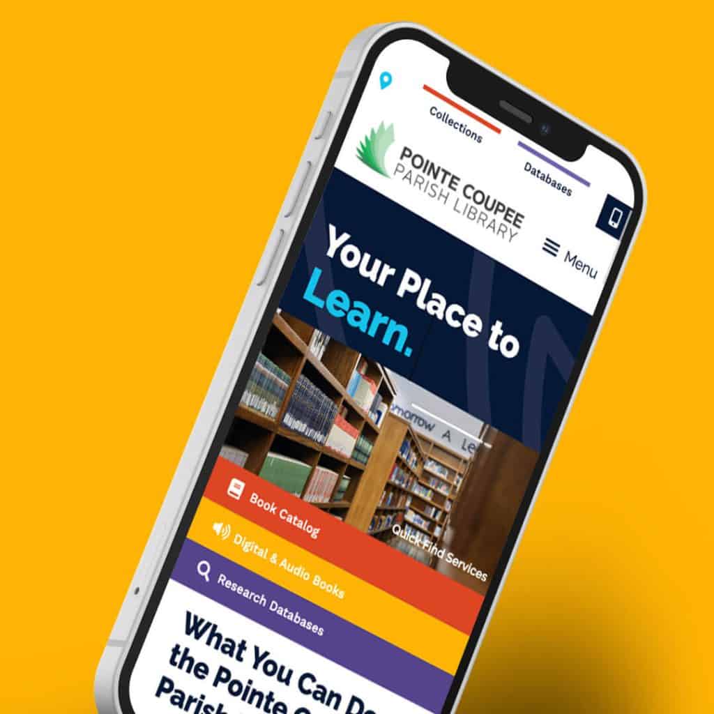 public library website shown on mobile device built by digital marketing agency