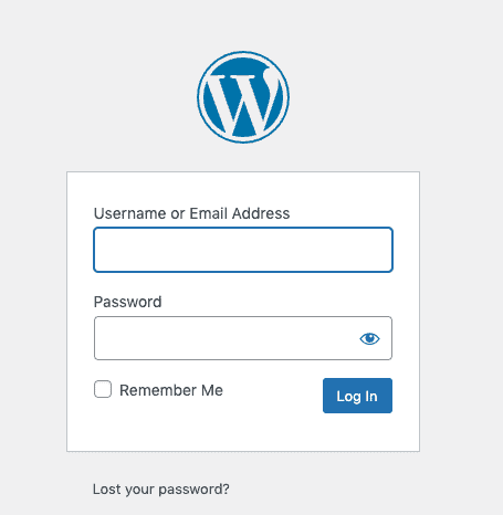 The login screen for a WordPress site.