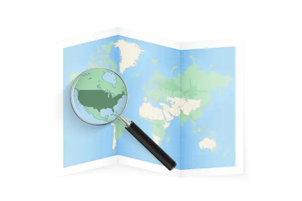 a map with a magnify glass over it 