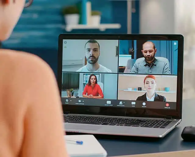 virtual meeting software business being used on laptop