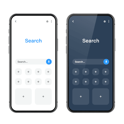 2 phones - one in regular mode, one in dark mode to show sustainable web design features