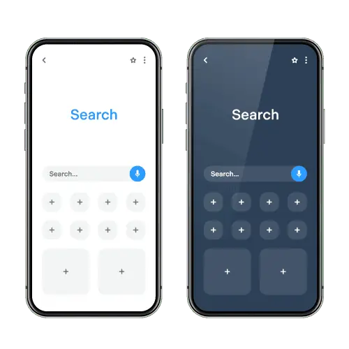 2 phones - one in regular mode, one in dark mode to show sustainable web design features